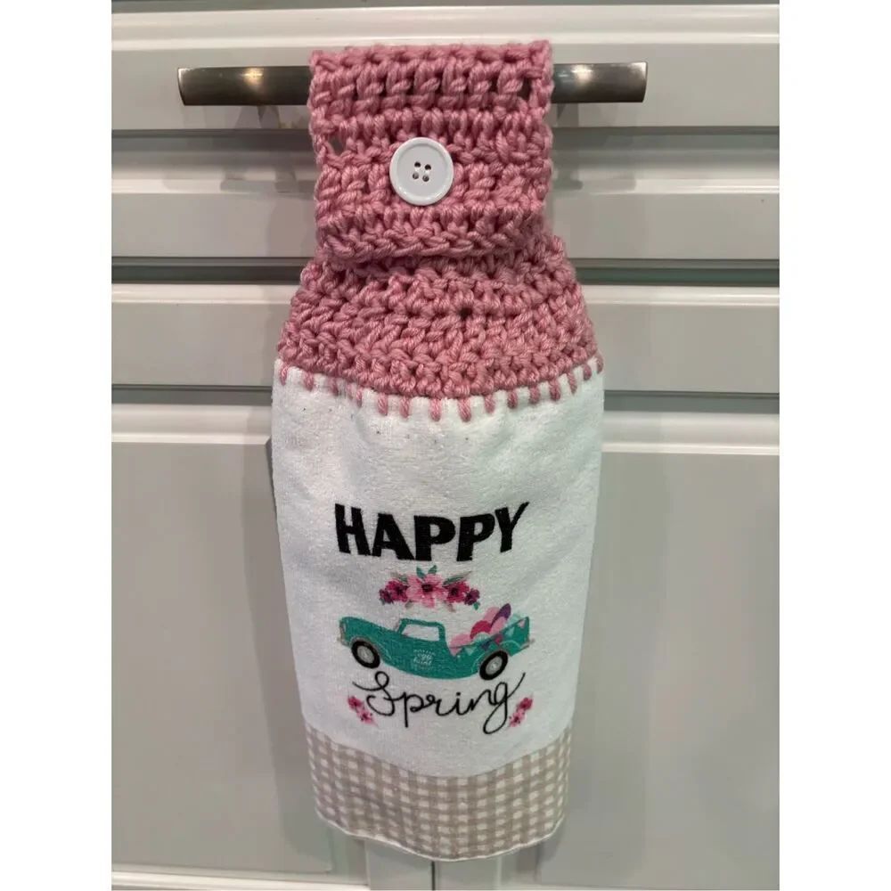 Crochet Top Kitchen Towel-Happy Spring with truck